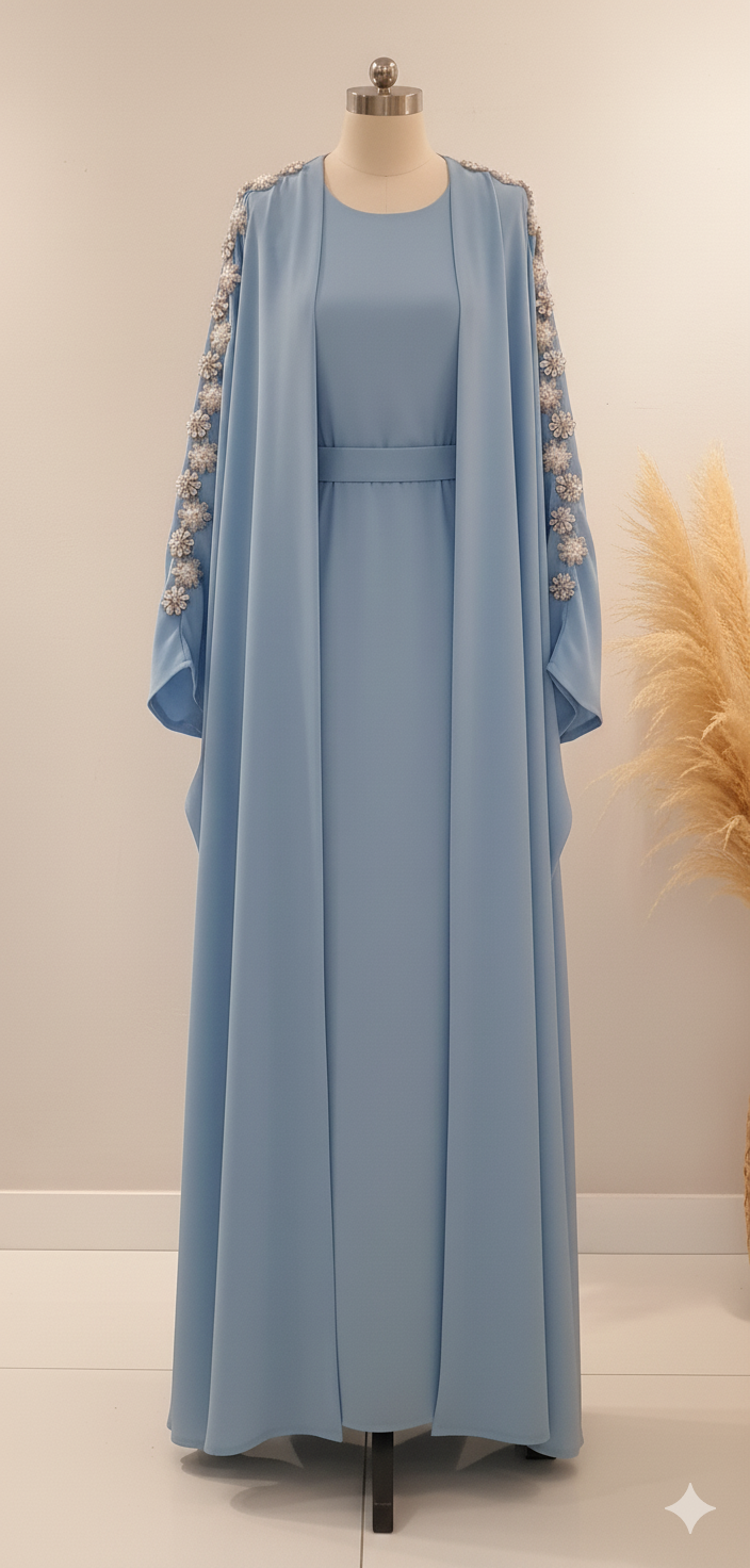 Minimalist Embroidery Detail Abaya 2 Pc Set