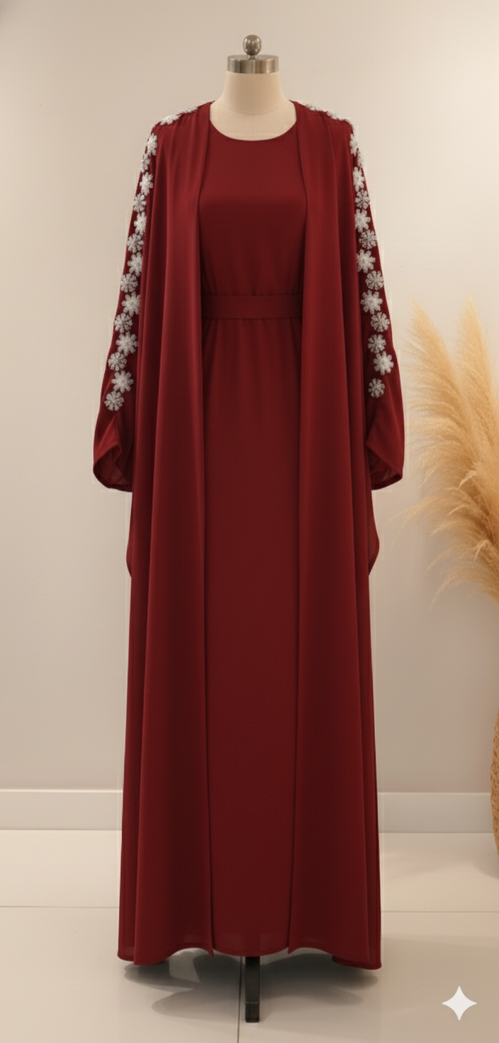 Minimalist Embroidery Detail Abaya 2 Pc Set