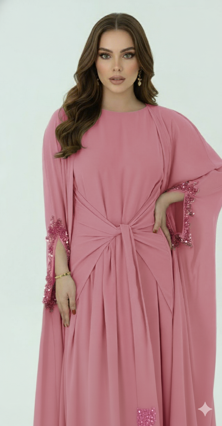 Beaded & Knot-detail Flowy Dress 2 PC set