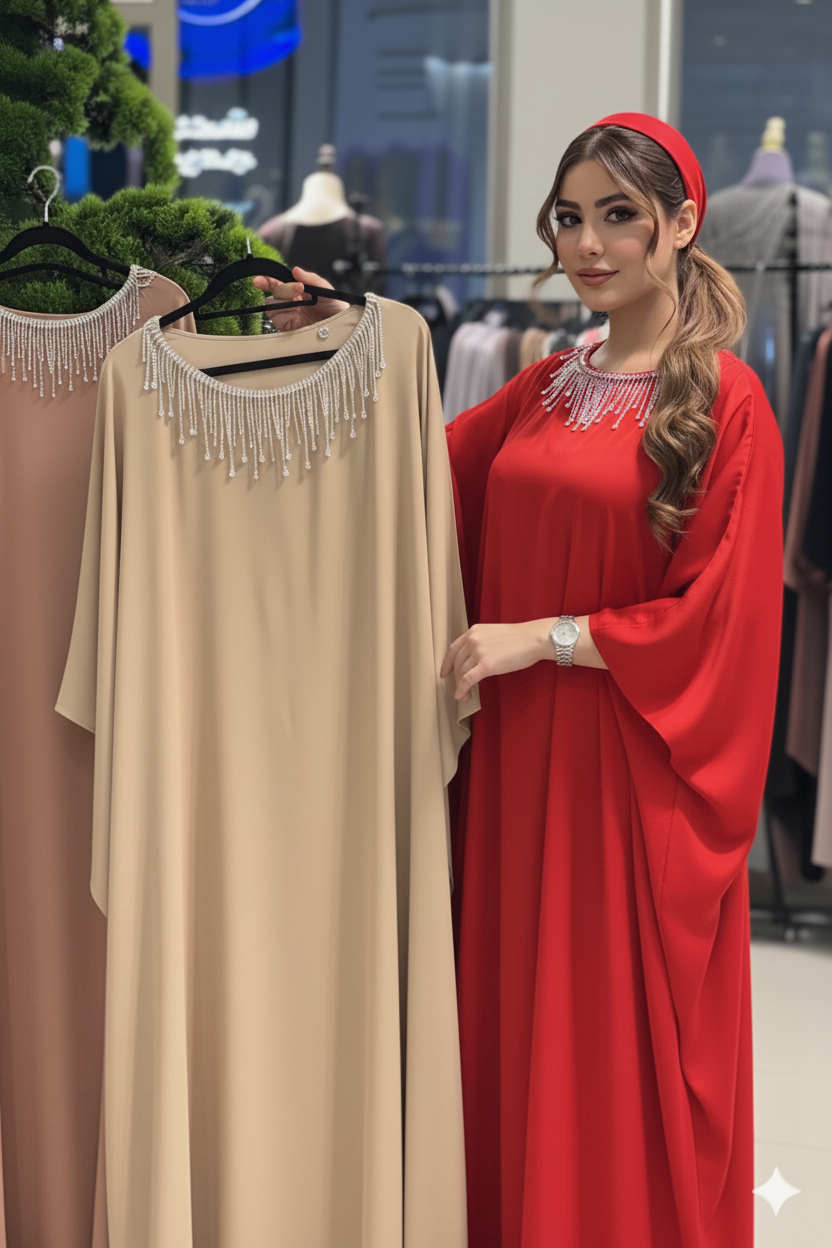 Dolman Sleeve Silk Kaftan with Crystal Trim