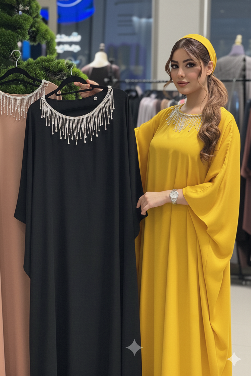 Dolman Sleeve Silk Kaftan with Crystal Trim
