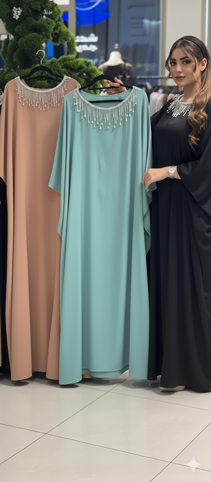 Dolman Sleeve Silk Kaftan with Crystal Trim