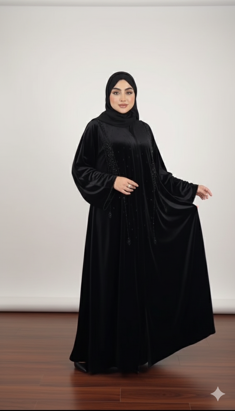 The Hand-Embellished Velvet Wrap Abaya