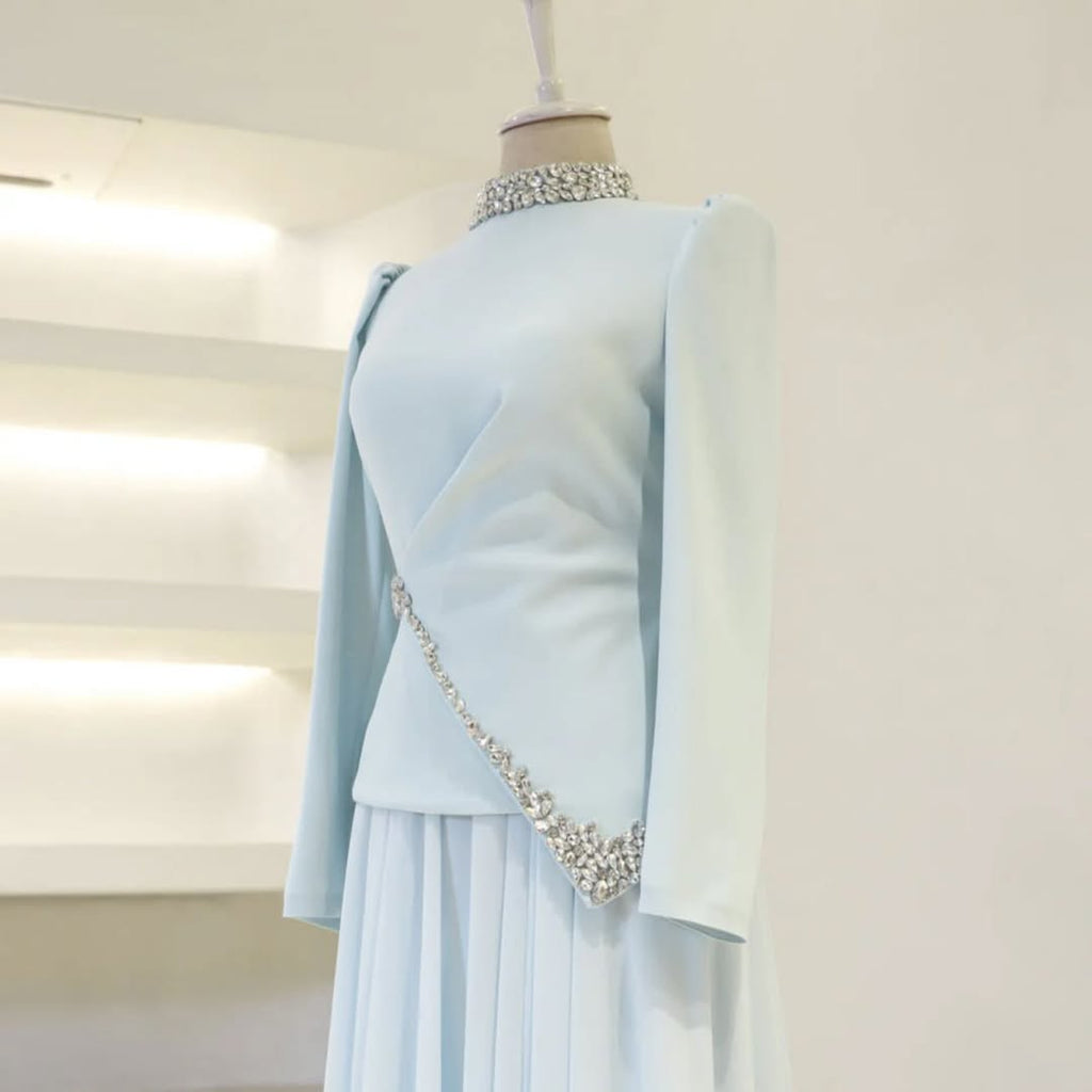 The Stone Embellished Modest  Evening Top & Skirt Set