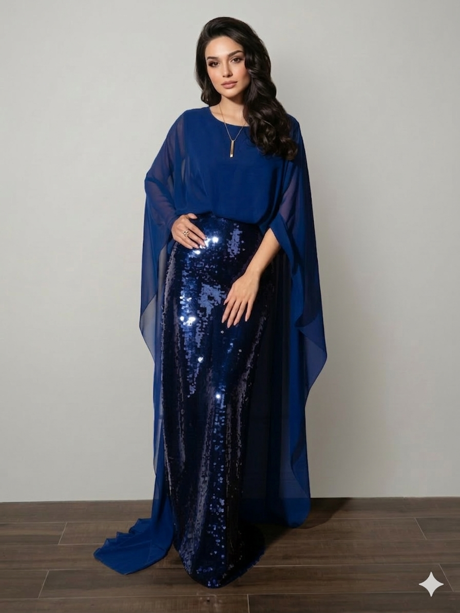 The Stylish Cape Gown Sequin work