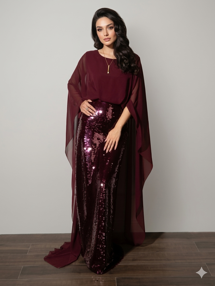 The Stylish Cape Gown Sequin work